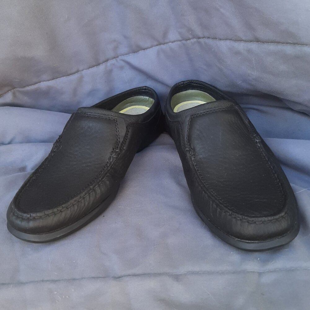 Sperry Black Leather Slip-On Clog Mules